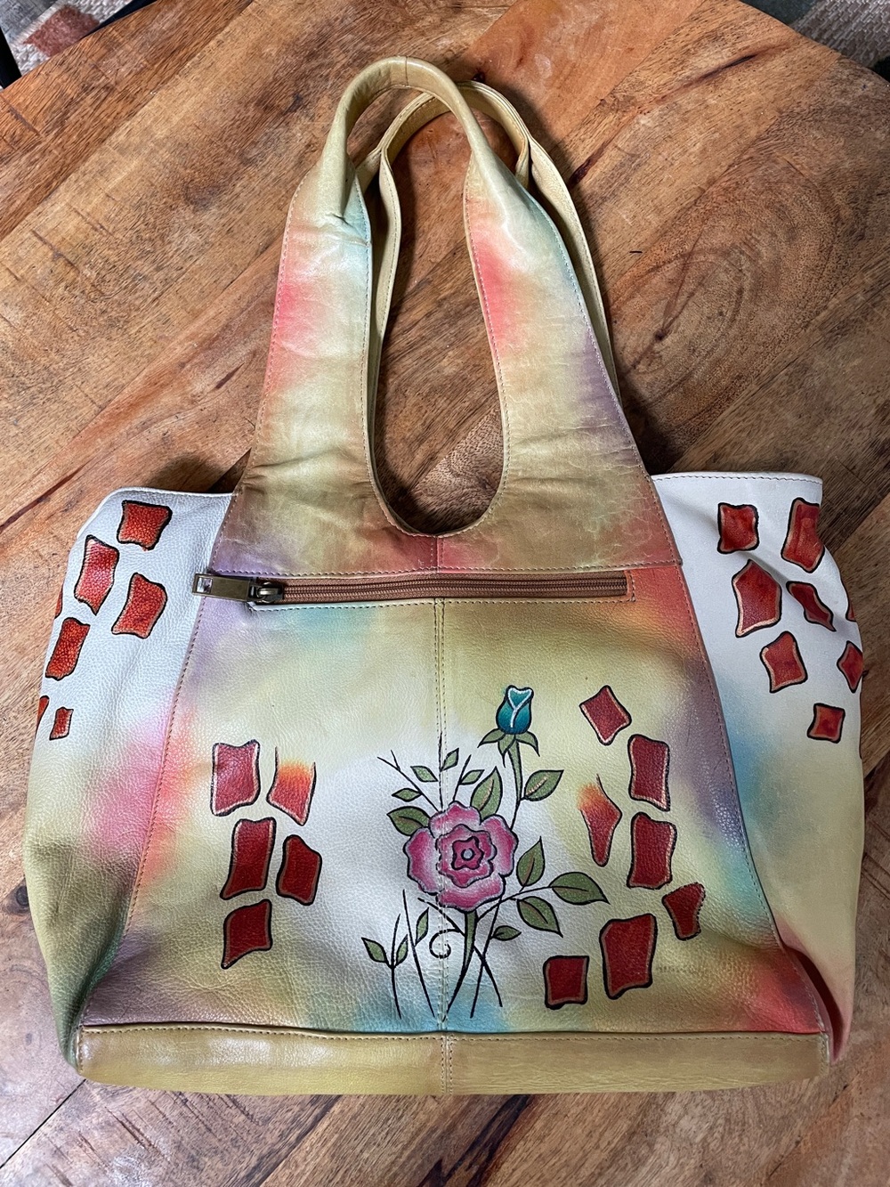 Great American leather works Floral hand painted Multicolor Leather Tote Bag